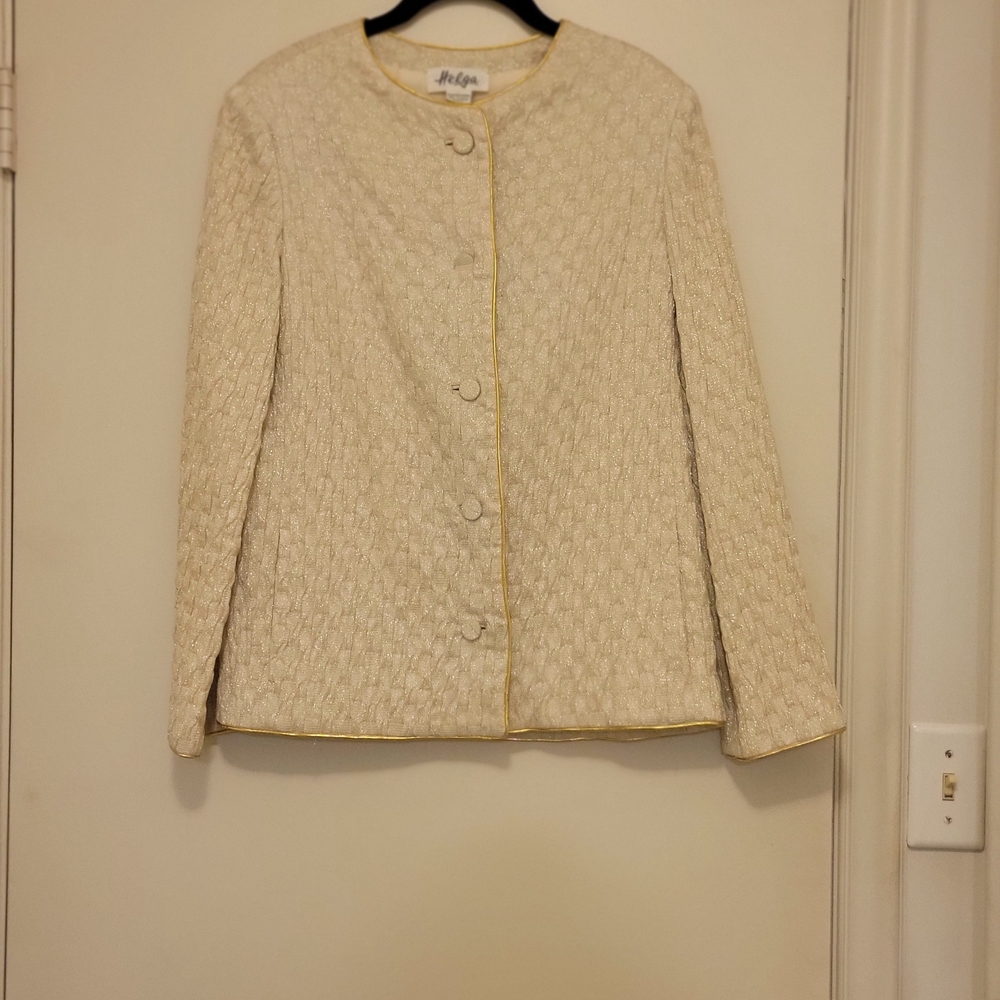 "Vintage/Helga" Cream/Silver/Gold materials Blend Together, Crinkle Style Jacket